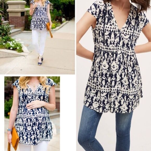 Anthropologie Vanessa Virginia Ikat Ladder Lace Tunic Top - Picture 1 of 12